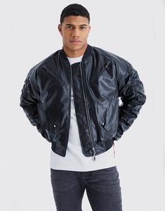 Chaqueta de cuero en relieve regular con estilo personalizado negro para hombres 2024 impermeable grueso ecológico chaqueta de motorista de invierno Huzaifa - Product Image 1