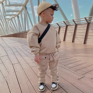 <b>Toddler</b> brown fleece tracksuit long sleeve sweatshirt with matching jogger pants baby boys girls two piece set soft cotton - Product Image 2