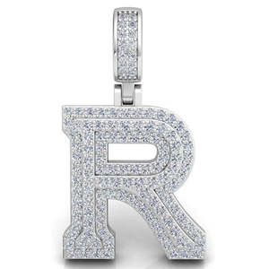 Pendentif Moissanite 3 carats avec initiale R en or blanc - Pendentifs et breloques - Product Image 1