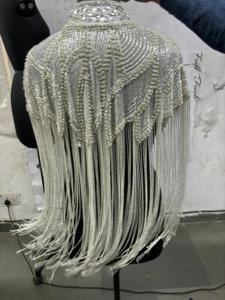 Hecho a mano elegante con cuentas de lentejuelas burlesco capa sujeta en el cuello y características logotipo en la espalda vestido festivo Club ocasiones festivales - Product Image 4