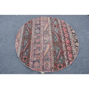 Tapis en Laine Design Turc Vintage 4.3X4.3 ft Traditionnel Rouge Vert Patchwork Latex Soutenu 9x12 pour Décorations de Salon - Product Image 1