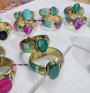 Cadeau de mariage pierre naturelle avec laiton et os Design vente chaude main femme manchette Bracelet 100% os fait Bracelet - Product Image 1