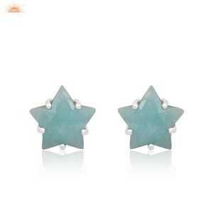 Boucles d'oreilles clous en argent sterling 925 avec pierre d'amazonite en forme d'étoile pour femme, idéales pour le quotidien - Product Image 1
