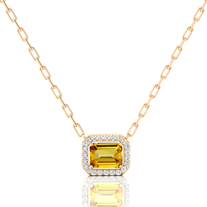 Natural Yellow Sapphire Gemstone Halo Style Charm's Pendant <b>Necklace</b> Solid Gold With <b>Real</b> Diamond Valentines Day Gifts - Product Image 4