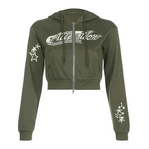 Nueva tendencia Elegante Drop-Shoulder Alta calidad Diseño personalizado Mujeres 100% Tela de algodón Sudadera con capucha recortada - Product Image 1