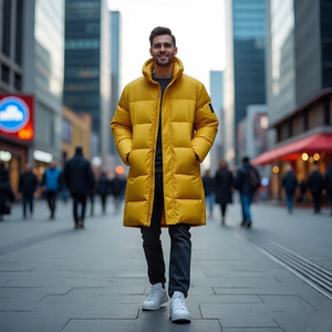 แจ็คเก็ตขนเป็ดตัวยาวมีฮู้ดสำหรับผู้ชายเสื้อโค้ทขนเป็ดแบบยาวอบอุ่นหนาสำหรับฤดูใบไม้ร่วงและฤดูหนาวสไตล์ใหม่ - Product Image 5