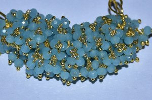 Chapado en oro de alta calidad 1 + 3 cuentas facetadas Aqua Calcedonia alambre envuelto encantos. Abalorios collar pendiente encantos para la fabricación de joyas - Product Image 5