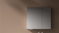 Meuble-lavabo mural moderne en bois massif ARROW avec vasque en céramique et miroir inclus, facile à nettoyer, idéal pour villa