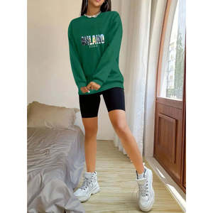 Blusa de viscosa de dos hilos con estampado y cuello redondo de manga larga para mujer, 21451 - Product Image 1