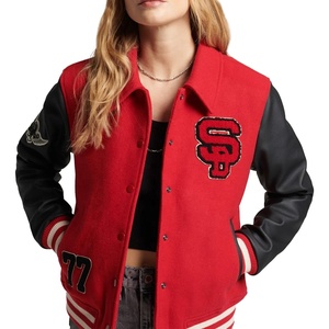 Veste Letterman femme 2025 corps en laine cachemire bleu et manches en cuir véritable rose veste universitaire sororité noire - Product Image 1