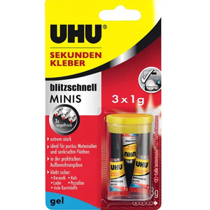 UHU MINIS Gel 3 x 1 g Tubes Incolores Super Glue Liquide à Séchage Ultra-Rapide Produit Adhésif - Product Image 2