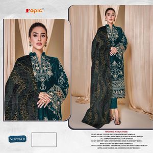 Exquisito Traje Indio-Pakistaní de Terciopelo Opulento Bordado, Salwar Kameez sin Coser, Elegante y Impresionante, de Seda, para Adultos - Product Image 4
