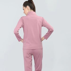 Survêtement à fermeture éclair taille haute pour femme | Ensemble de sport deux pièces à la mode avec veste à fermeture éclair complète et pantalon de jogging à taille élastique - Product Image 5