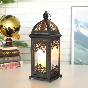 New Decorative Matte Black Metal And Glass Candle <b>Lantern</b> Moroccan Style for Home and Christmas Decor <b>Lanterns</b> - Product Image 4