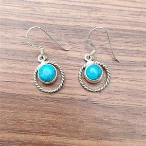 Handmade Sterling Silver Bohemian Earrings Elegant <b>Butterfly</b> Design Turquoise Gemstone Diamond Ethnic <b>Jewellery</b> Gift for Her - Product Image 1