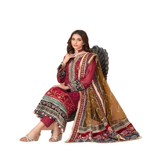 Robe de soirée de luxe pour femme, style Salwar Kameez, en soie Georgette pakistanaise originale, brodée, longueur ras du sol, confortable - Product Image 1