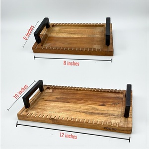 Juego de 2 Bandejas de Servir de Madera de Acacia Lacada con Asas, Diseño Decorativo Elegante de Grado Deluxe Ecológico para Uso en Restaurantes - Product Image 4