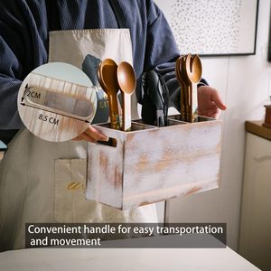 White <b>Kitchen</b> <b>Utensil</b> Holder Large <b>Utensil</b> Organizer Cooking Tools Storage for <b>Kitchen</b> Counter Acacia <b>Wooden</b> 3-Compartment - Product Image 6