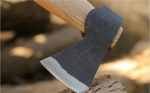 Wholesale Customized OEM ODM Cutlery Factory High Carbon Steel axe with Ash <b>Wood</b> Handle Leather <b>Wrapped</b> and Fine Leather Sheath - Product Image 2