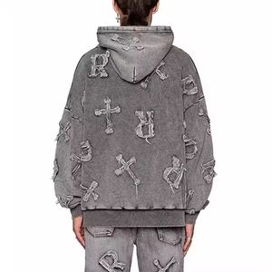 Sweats à capuche surdimensionnés personnalisés pour hommes, été, 100% coton, respirants, vintage, vente en gros - Product Image 4