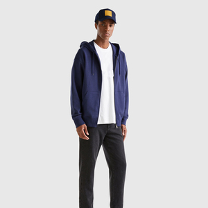 Pull-over à capuche en coton et polyester pour hommes avec logo personnalisé, fermeture éclair, col d'épaule ample, tissu polaire thermique - Product Image 6