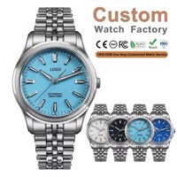 Reloj de Acero Inoxidable Resistente al Agua de 100 m con Logotipo Personalizado OEM ODM, Miyota 9015 Automático de 39 mm, Fábrica de Relojes de Marca Blanca, CE RoHS
