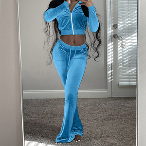 Elegante chándal de terciopelo de talla grande para mujer, chaqueta transpirable de manga larga con cremallera y pantalones con cordón en la cintura en varios colores - Product Image 5