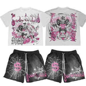 Vente en gros Ensemble double personnalisé pour hommes Ensemble double pour hommes Couleur unie Ensemble short et t-shirt à manches courtes pour l'été pour le fitness - Product Image 5