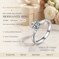 Bague de fiançailles et de mariage en moissanite 1 carat, couleur D, pureté VVS, monture six griffes, coupe 3EX, en argent S925, pour femme