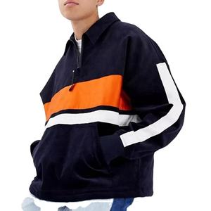 Personnalisé hiver 100% coton hoodies hommes ras du cou patchwork demi zip pull sweat - Product Image 1