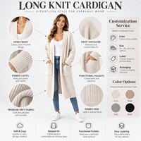 Pull ample pour femme, cardigan de couleur unie, veste longue en tricot avec poches, style ouvert, respirant pour l'hiver