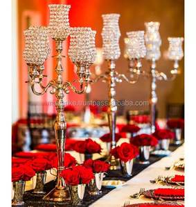 Candelabre vintage en aluminium plaqué or de luxe, avec cristaux scintillants, pour la décoration de mariage et de fête, articles de décoration de haute qualité - Product Image 2