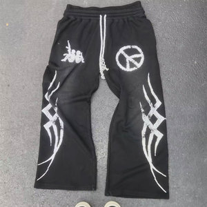 Pantalones Deportivos Acampanados para Hombre, Negros con Estampado del Símbolo de la Paz Verde, Cintura Elástica con Cordón, Estilo Urbano, Joggers Casuales de Verano - Product Image 3