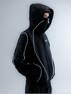 Custom Men's Double Balaclava Hoodie Polyester Cotton Full Zip Streetwear Jacket Casual Style With Attached <b>Face</b> Cover And Cuffs - Product Image 4