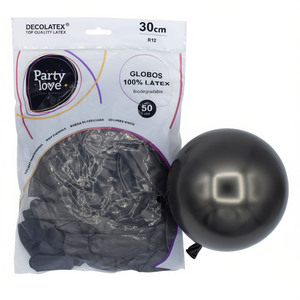 Party Love Latex Balloons 30Cm Black Chrome R12 <b>50</b> Units Biodegradable Party <b>Decor</b> - Product Image 2
