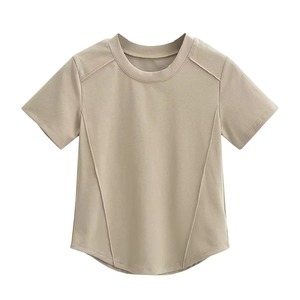 Color sólido 100% algodón transpirable cuello redondo manga corta venta al por mayor jersey de alta calidad Curvy Hem logotipo personalizado camiseta de mujer - Product Image 5