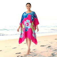 Robe Kaftan Femme Tendance en Rayonne Peinte à la Main, Motif Floral Tortue, Style Tropical, Parfaite pour la Plage et l'Été