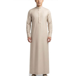 Simple Saudi Classic <b>Thobe</b> Casual Lightweight Breathable Cotton Tailored Design Neat Collar Front Buttons Comfortable Full - Product Image 1
