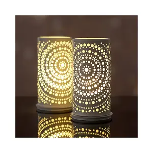 Tempat Lilin Silinder Gelas, Tempat Lilin Keramik Desain Lentera dengan Polesan Putih untuk Dekorasi Pesta Rumah