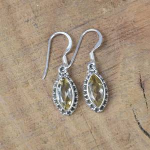Yellow <b>Citrine</b> 925 Sterling Silver Hook <b>Earrings</b> Faceted Gemstone Handmade Jewelry Gift for Her or Wife - Product Image 1