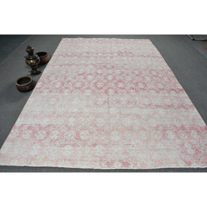 Alfombra turca Vintage moderna, rosa, blanca, 7,1x10,8 pies, alfombra de lana de área grande para sala de estar, pasillo, patrón de retazos de látex - Product Image 1