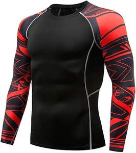 เสื้อคอมเพรสชั่นแขนยาวคุณภาพสูงสำหรับผู้ชาย สีแดง ลายกราฟิก แขนเสื้อแบบ Rash Guard เหมาะสำหรับการฝึกซ้อม MMA ฟิตเนส และชุดกีฬา - Product Image 1