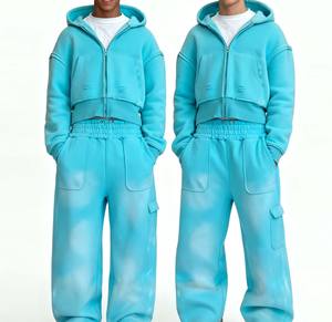 Conjuntos de Sudadera con Capucha y Pantalones Deportivos Cortos Personalizados, Traje Deportivo con Capucha, Algodón Lavado al Ácido, Estilo Urbano, Chándales para Hombre, Ecológicos - Product Image 5