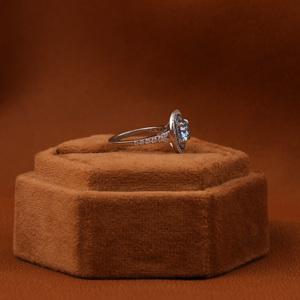 Blue Round Cut Lab Grown Diamond Half Eternity Double Halo Engagement Ring With Tiney Lab Grown Diamond Engagement Ring - Product Image 3