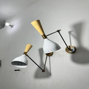 Beige Brass Wall Sconce <b>Mid</b> <b>Century</b> Italian Sconce Lights Pair gift item - Product Image 1