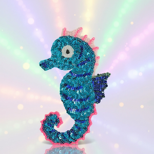 Patch brodé thermocollant en PVC à sequins motif hippocampe pour la décoration de vêtements et de chapeaux - Product Image 1