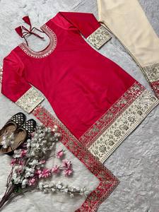 Hợp thời trang Linen văn phòng mặc kurti thiết lập với tinh vi thêu và nút Placket cho người lớn phong cách salwar thiết kế - Product Image 2