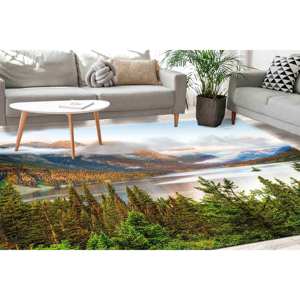 Tapis imprimé paysage du parc national de Glacier, île de la Canardière sauvage, lac Saint-Mary, avec tapis moelleux à poils longs - Product Image 1