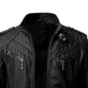 Wholesale High Quality Custom <b>Men's</b> Black Leather <b>Jacket</b> with Canvas Fabric Hooded & Windproof for Winter <b>Bikers</b> - Product Image 2