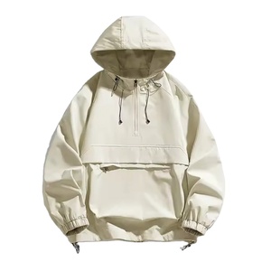 แจ็คเก็ตกันลมมีฮู้ดสำหรับผู้ชายแฟชั่นผ่าครึ่งมีซิปทอทรงหลวมพิมพ์โลโก้ตามสั่งสำหรับฤดูใบไม้ร่วง - Product Image 5